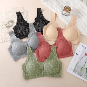 Front Button Floral Lace Bra